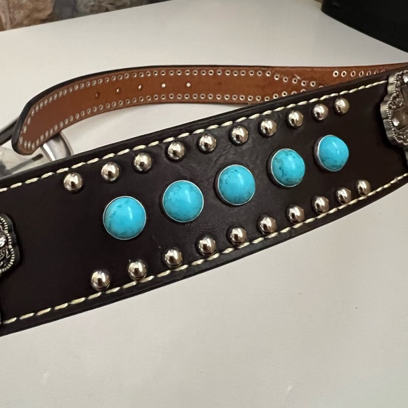 Turquoise accent Leather Belt Size 34 - Picture 10 of 14